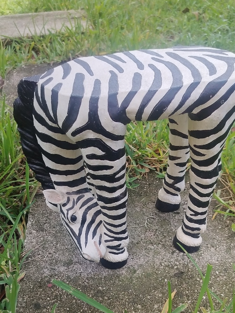 Pier 1 Vintage Wood Black and White Zebra Figurine Stool Mini Table